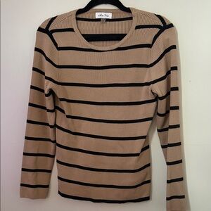 Melissa Paige Beige and Black Striped Crew Neck Sweater